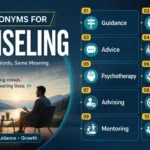 Infographic showing 10 synonyms for counseling