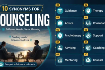 Infographic showing 10 synonyms for counseling