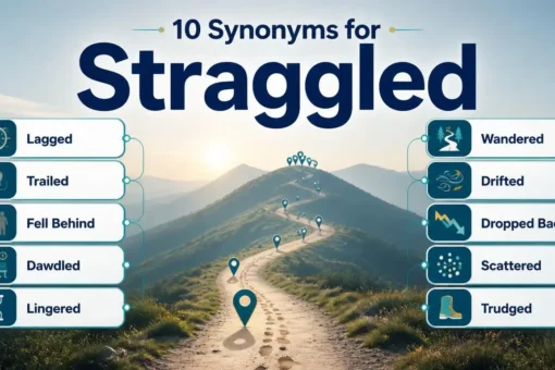 Synonyms for straggled include lagged, trailed, dawdled, lingered and wandered