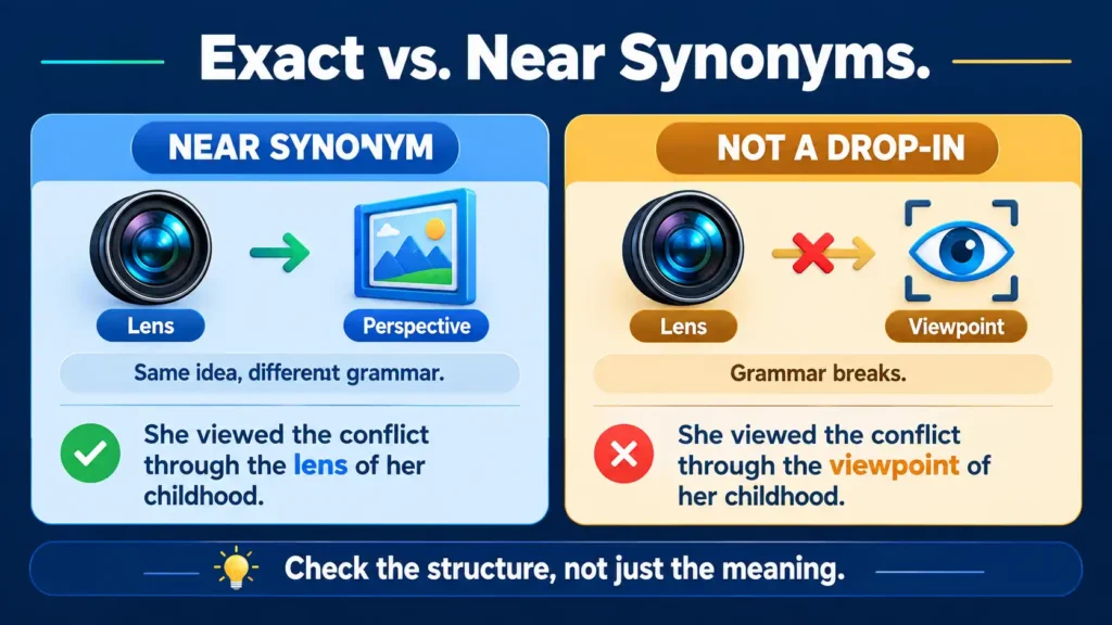 Exact and Near Synonyms of Lens Difference