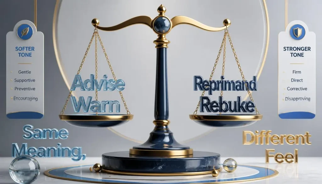 comparison graphic showing differences between admonish synonyms based on tone and meaning.