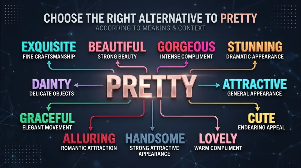 Guide to choosing pretty synonyms by context, including attractive, beautiful, lovely, cute, gorgeous, and exquisite.